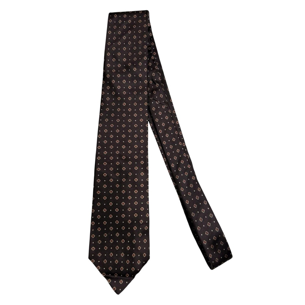 Valentino Necktie Mens OS Dark Brown Excellent Silk Geometric Medallion Italy